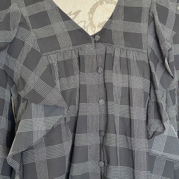 Loft Blouse Size XS Plaid Ruffle Button Long Sleeves Bohowestern Rodeo Western - Picture 8 of 15